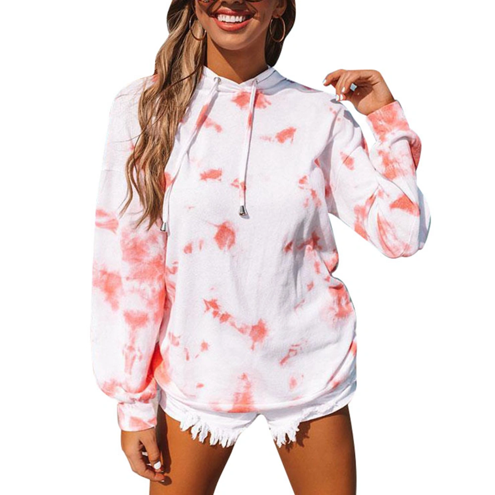 Women Hoodie Tie Dye Printed Drawstring Long Sleeve Loose Casual Pullover Top for Girls Lady Pink S