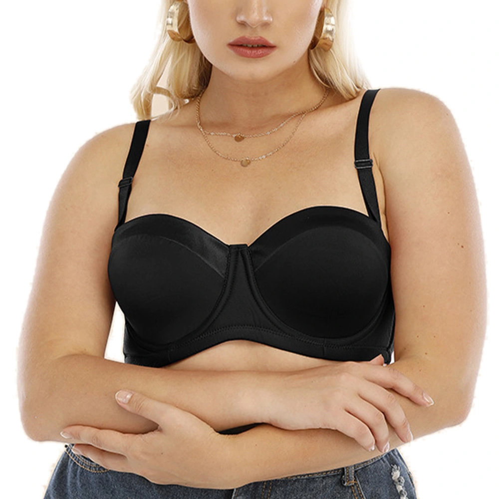 Women Underwire 1/2 Cup Bra Push Up Removable Straps Bra Silky Soft Smoothing Plunging Underwire Bra Black 40D