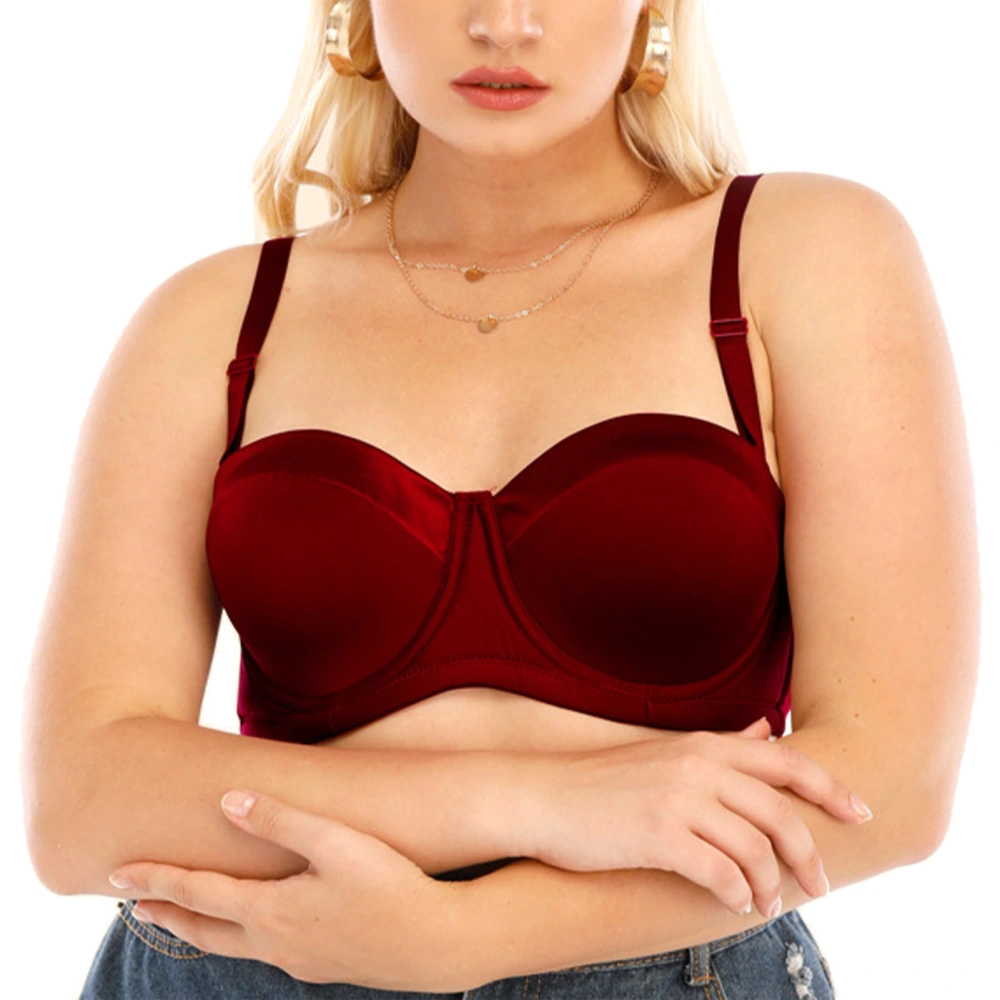 Women Underwire 1/2 Cup Bra Push Up Removable Straps Bra Silky Soft Smoothing Plunging Underwire Bra Red 42D