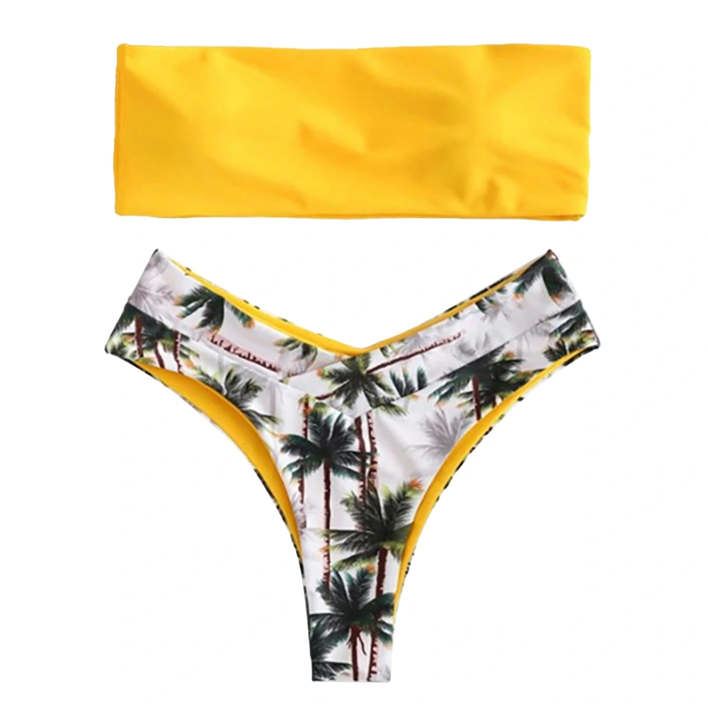 Split Bikini Set High Waisted Thin Coconut Pattern Two Piece Bath Suit for Vacation Yellow M