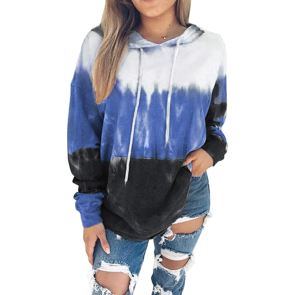 Hoodie Gradient Print Hooded Long Sleeves Elastic Comfortable Casual Sweatshirts for Woman Blue S