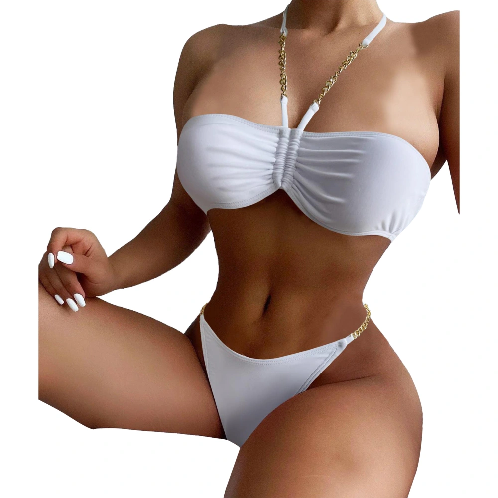 2pcs Women Bathing Suit for Women High Cut Bikini Sets Halter Top Bottom Bathing Suits White M