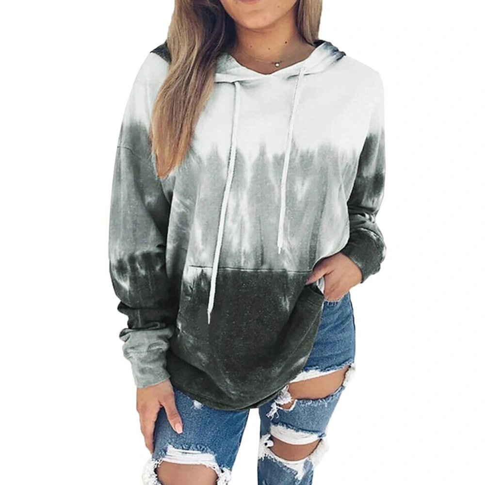 Hoodie Gradient Print Hooded Long Sleeves Elastic Comfortable Casual Sweatshirts for Woman Gray XXL