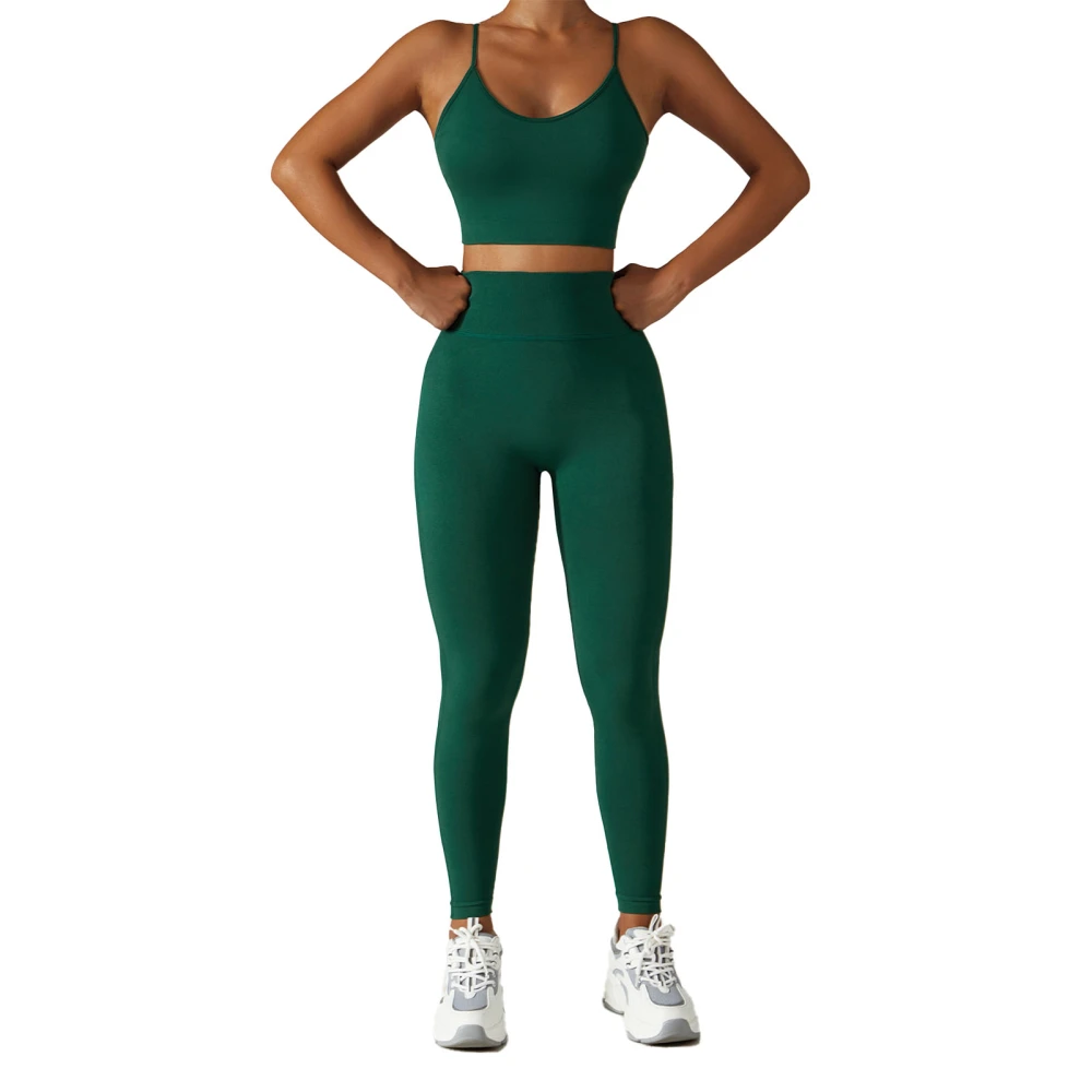 Women Workout Outfits 2 Piece Seamless Sport Bra High Waist Yoga Leggings Set for Running Yoga Dark Green L