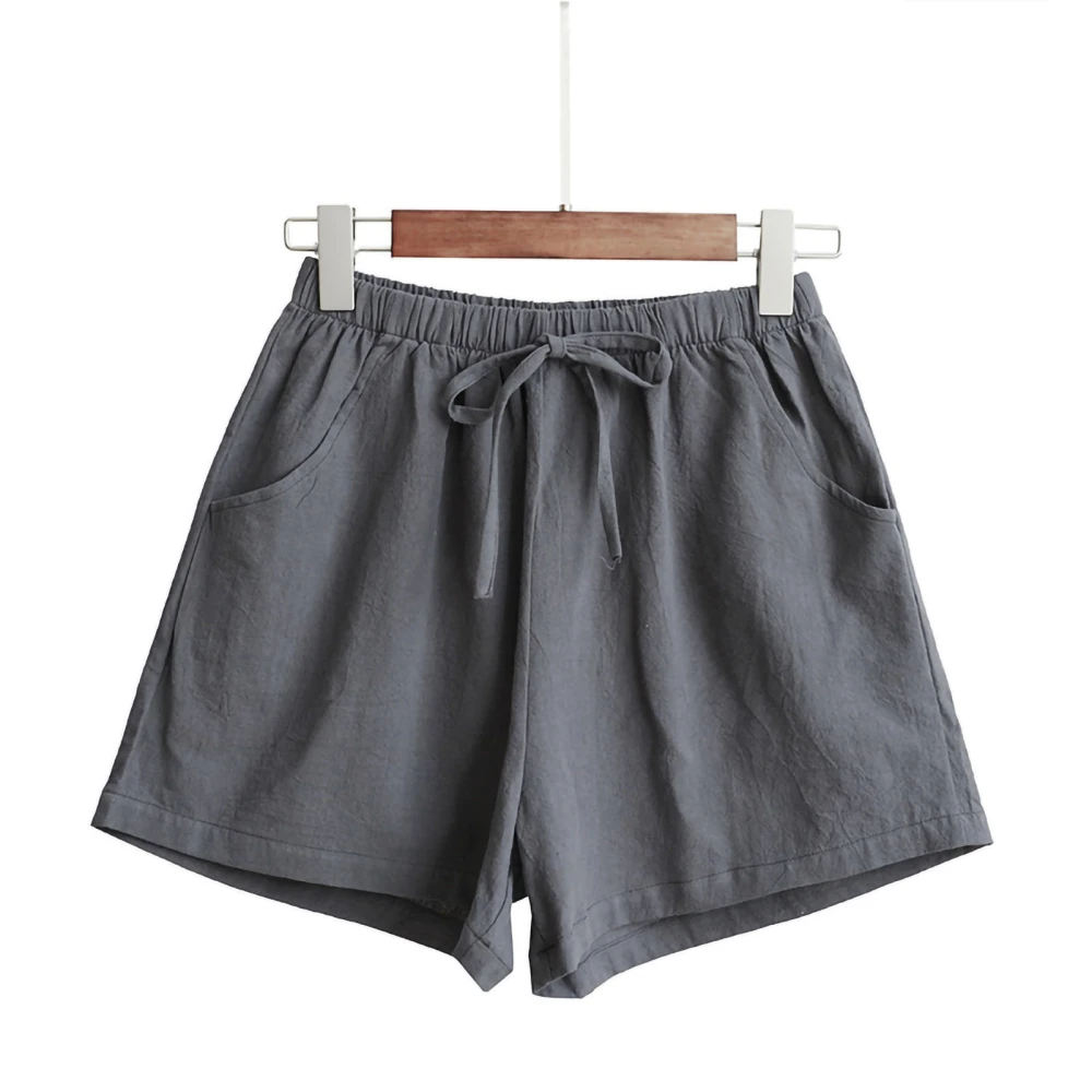 Women Wide Leg Shorts Summer Loose Casual Pure Color Belted Sports Shorts with Pocket for Dating Gray Blue M