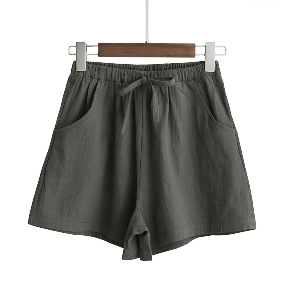 Women Wide Leg Shorts Summer Loose Casual Pure Color Belted Sports Shorts with Pocket for Dating Pine Green XL