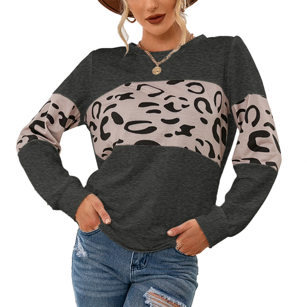 Blouse Long Sleeve Round Neck Pullover Print Casual Basic Fashionable Top for Women Dark Gray S