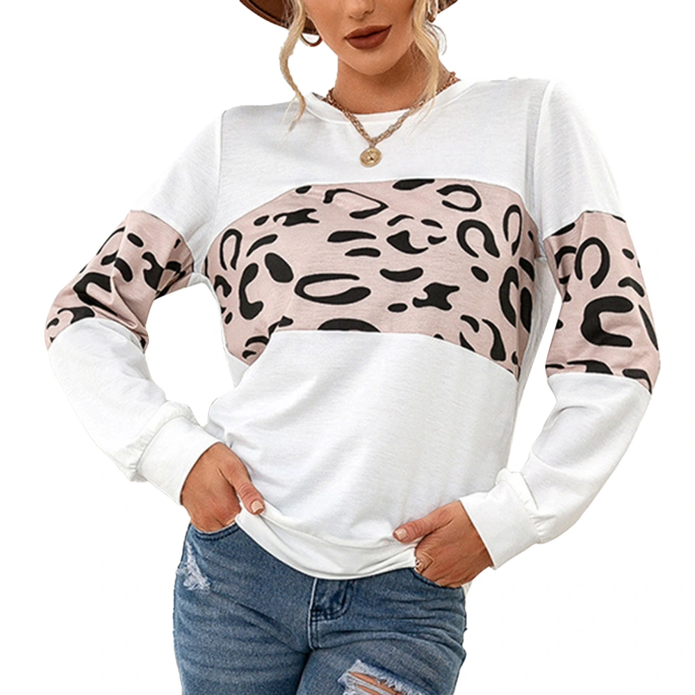 Blouse Long Sleeve Round Neck Pullover Print Casual Basic Fashionable Top for Women Beige XL