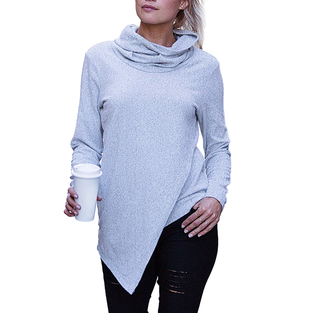 Sweater Top Autumn Winter Women Irregular Turtleneck Long Sleeve Turtleneck Knitwear Grey XXL