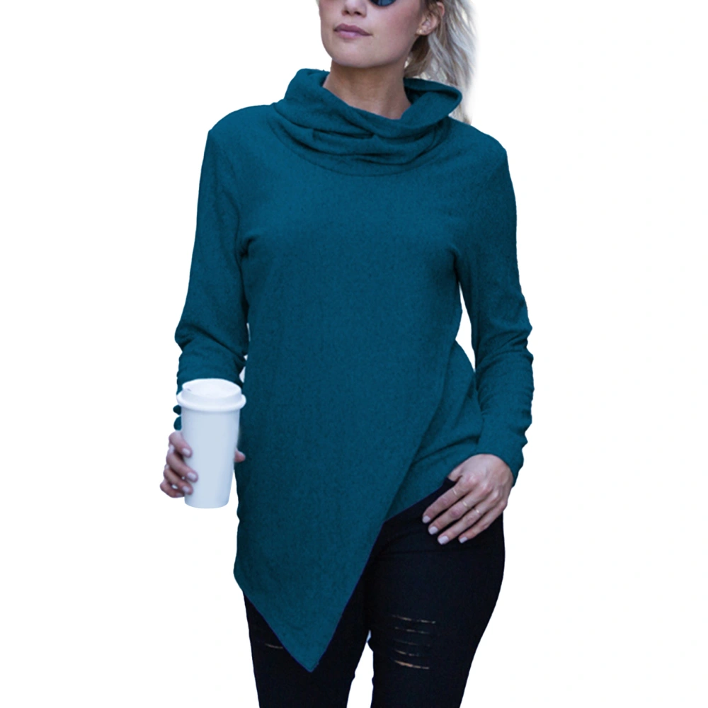 Sweater Top Autumn Winter Women Irregular Turtleneck Long Sleeve Turtleneck Knitwear Blue XL