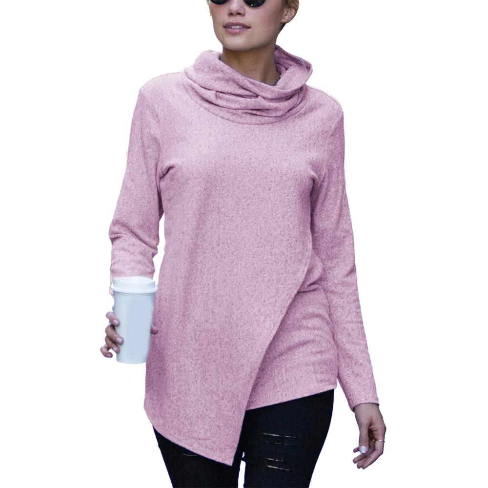 Sweater Top Autumn Winter Women Irregular Turtleneck Long Sleeve Turtleneck Knitwear Pink M