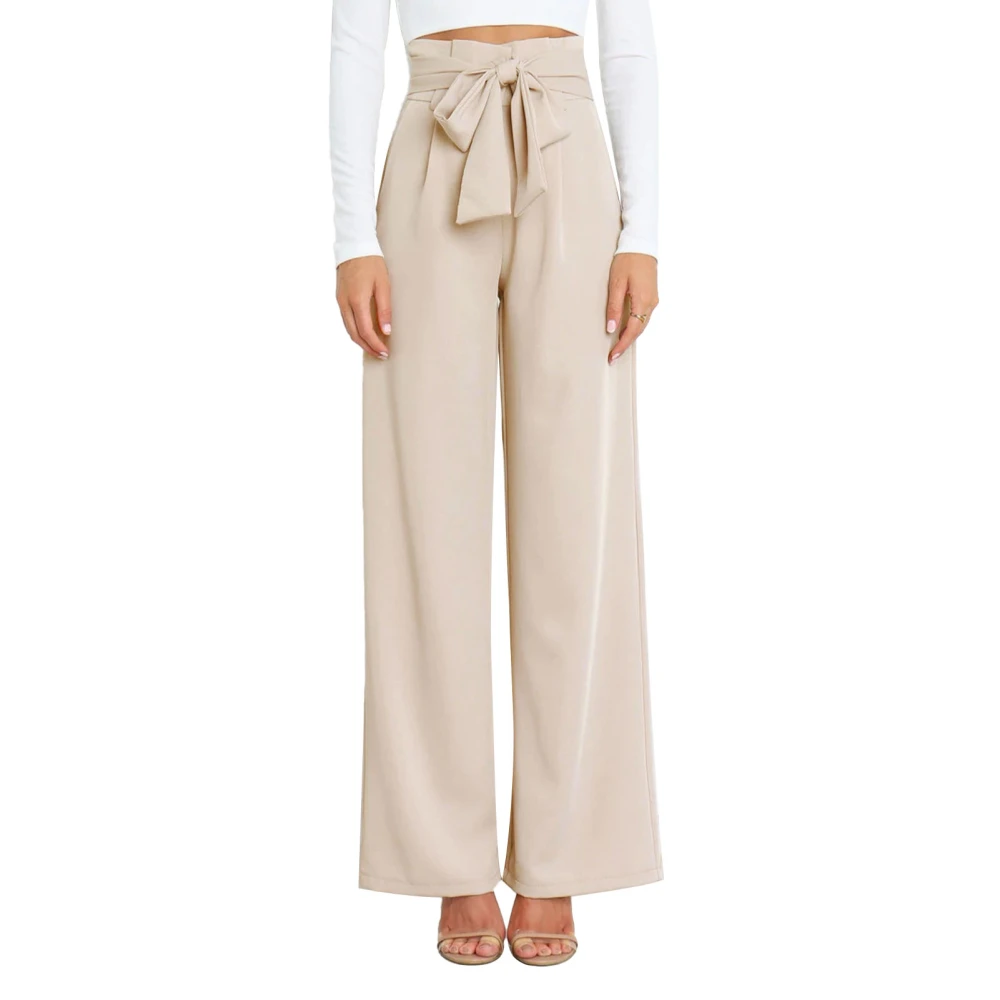 Pants Casual Loose Waistband Pure Color Elegant Commuting Suit Pants for Workplace Apricot S