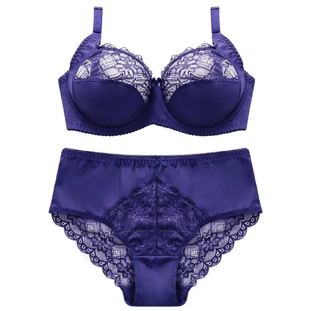 2pcs Women Bra Panty Sets Lace Lingerie Sets Ladies Comfort Padded Underwear Sets Royalblue 42D