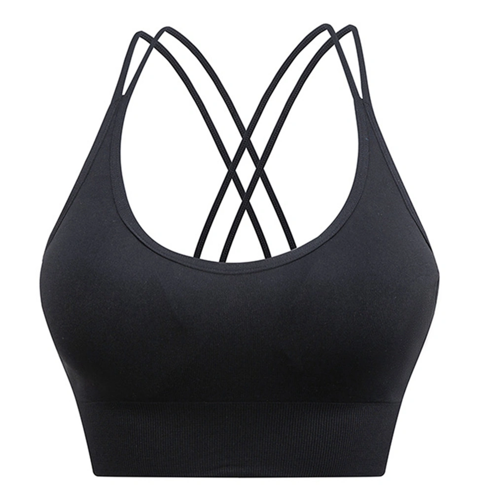 Women Sports Bra Cross Back Tank Top Yoga Sport Bra Shockproof Quick Dry Workout Bra Black M