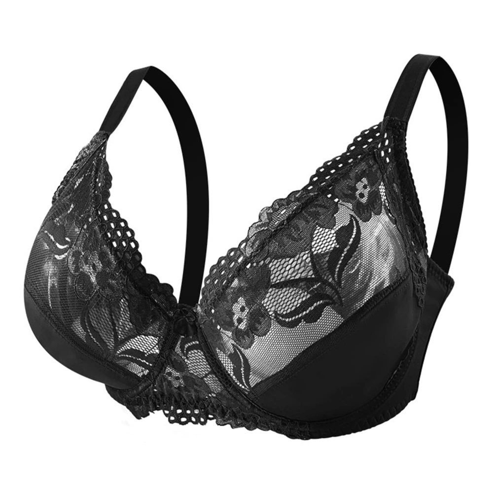 Lace Bralettes High Heart Position Push Up Bra Comfortable Breathable Underwear for Women 42/95E Black