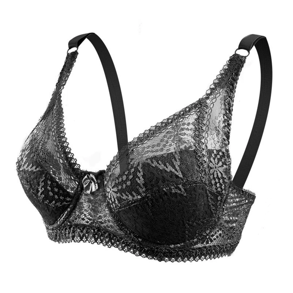 3/4 Cup Lace Push Up Bras Pure Color Lace Floral Breathable Adjustable Straps Underwire Cups Bra for Women Black 36/80C