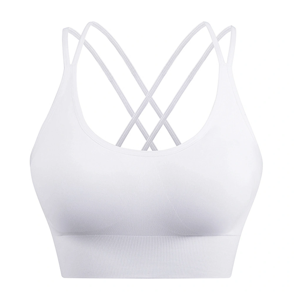 Women Sports Bra Cross Back Tank Top Yoga Sport Bra Shockproof Quick Dry Workout Bra White S