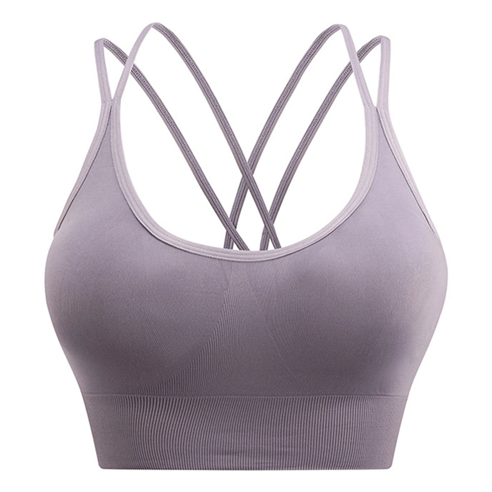 Women Sports Bra Cross Back Tank Top Yoga Sport Bra Shockproof Quick Dry Workout Bra Gray Purple L