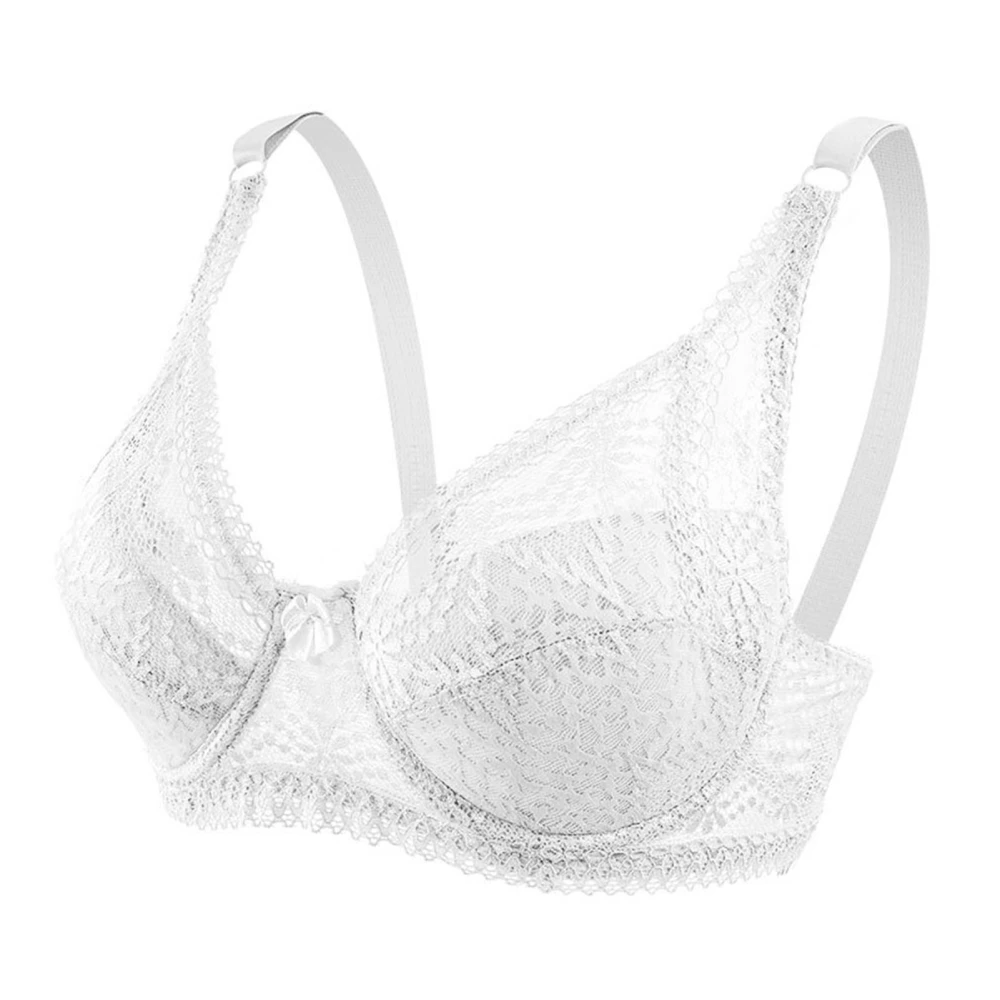 3/4 Cup Lace Push Up Bras Pure Color Lace Floral Breathable Adjustable Straps Underwire Cups Bra for Women White 36/80D