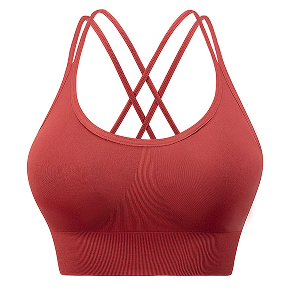 Women Sports Bra Cross Back Tank Top Yoga Sport Bra Shockproof Quick Dry Workout Bra Red XXL