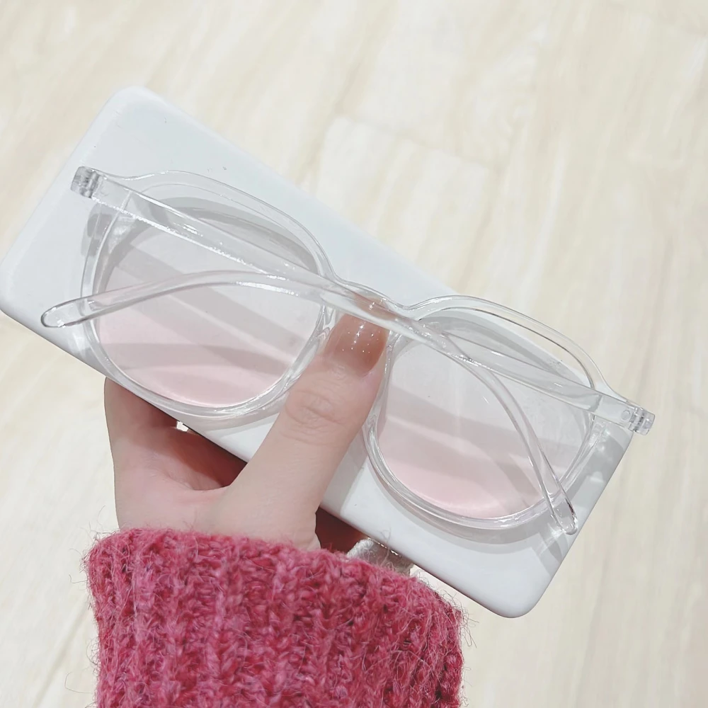 Large Frame Glasses Block Blue Light 0 Diopter Computer Gaming Glasses for Fashion Lady Transparent White Blush 0 Diopter Glasses