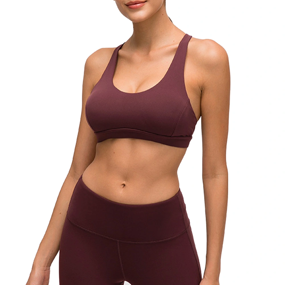 Yoga Bra Shockproof Push Up Fitness Beautiful Back Athletic Sport Rimless Sport Bra for Women Purple XL