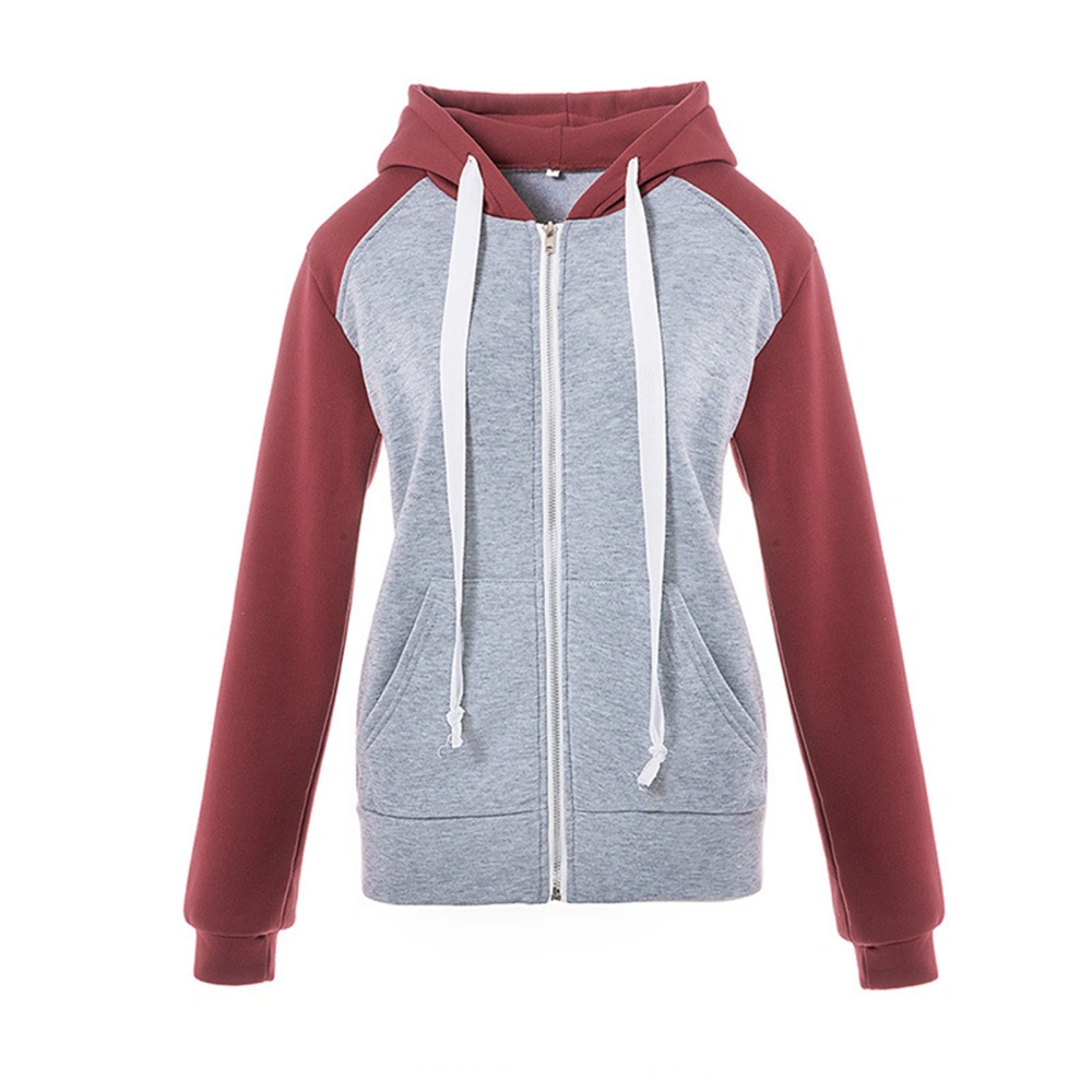 Women Hoodie Casual Top Multi Colours Drawstring Sweatshirt Polyester Fibre for Autumn Red M