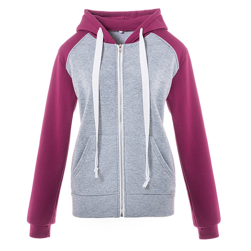 Women Hoodie Casual Top Multi Colours Drawstring Sweatshirt Polyester Fibre for Autumn Purple L