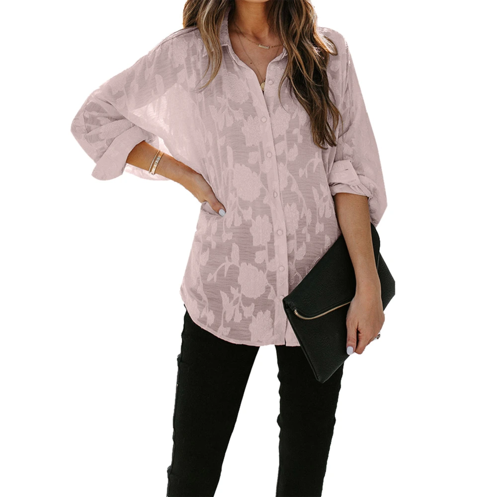 Blouse Long Sleeve Lapel Button Down Floral Print Fashionable Casual Tops for Women Purple XXL