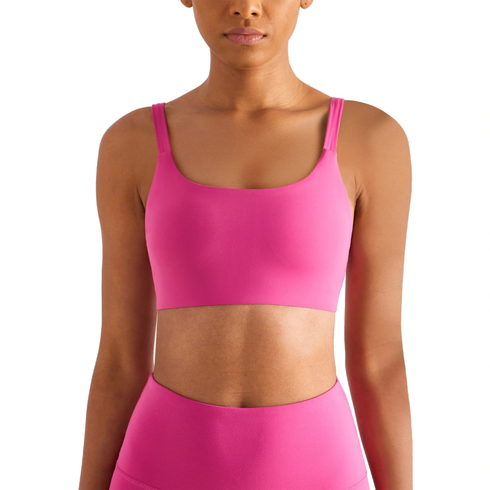 Sports Bra Skin Friendly Breathable Nylon Squared Neck Running Yoga Tank Top for Women Pink Lychee S