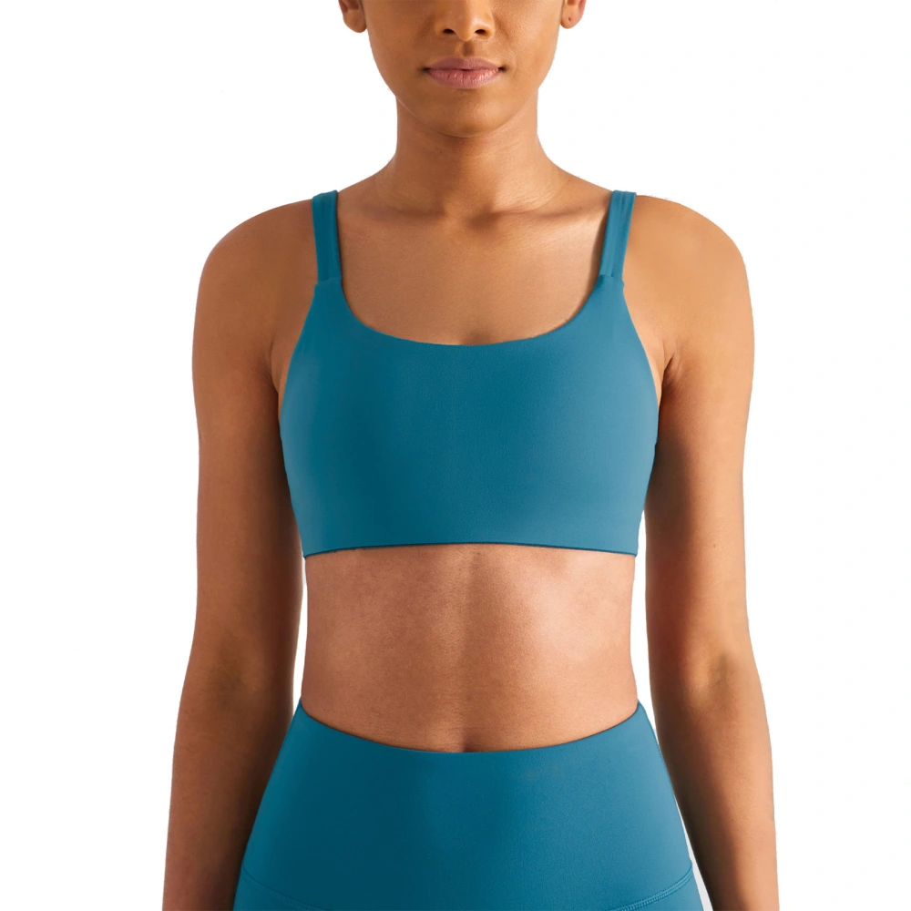 Sports Bra Skin Friendly Breathable Nylon Squared Neck Running Yoga Tank Top for Women Lake Blue S