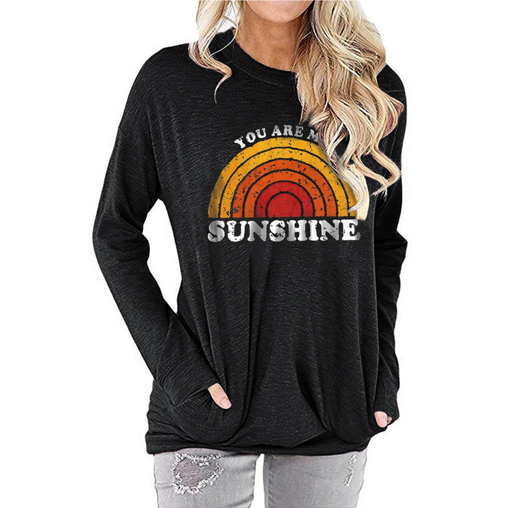 Sweatshirt Crewneck Loose Long Sleeve Casual Printed Fall Tunic Printed for Daily Life Women Black S