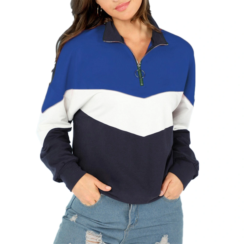 Zip Collar Pullover Colorblock Design Soft Comfortable Casual Half Zip Sweatshirt Long Sleeve Pullover for Women Blue XL