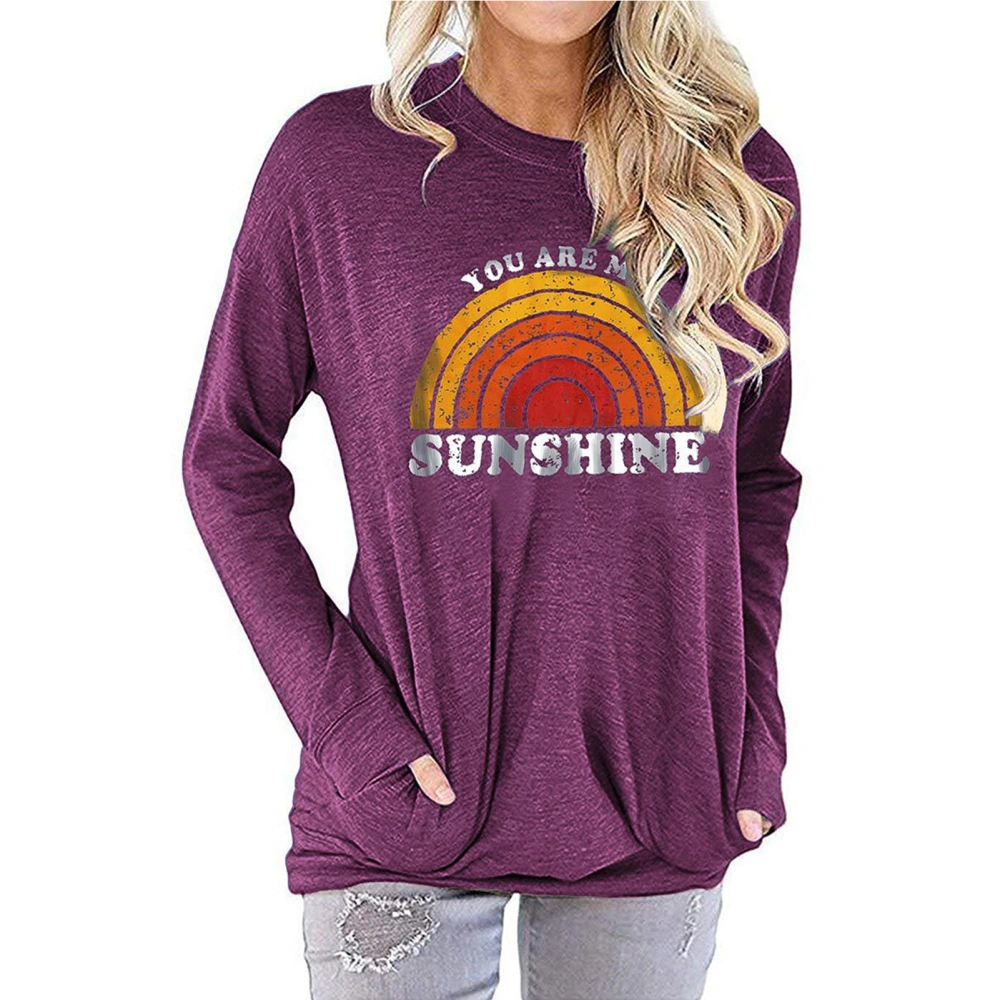 Sweatshirt Crewneck Loose Long Sleeve Casual Printed Fall Tunic Printed for Daily Life Women Purple XXL