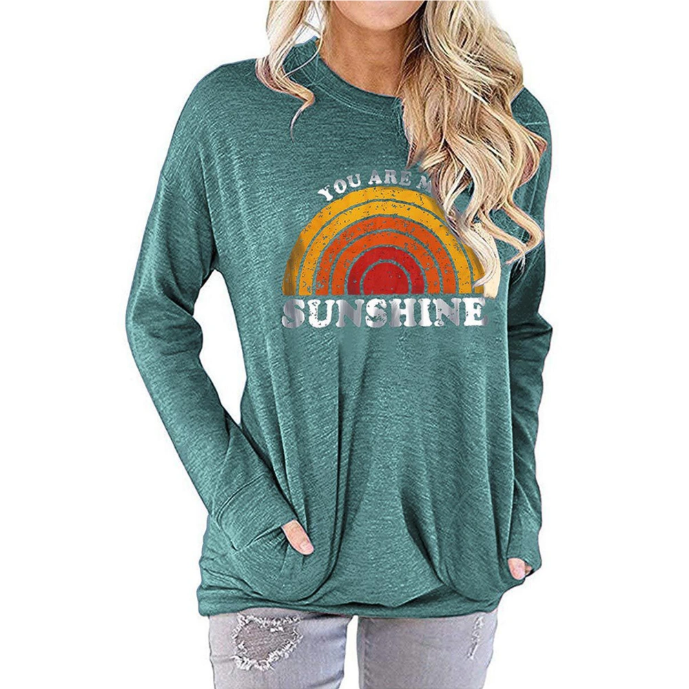 Sweatshirt Crewneck Loose Long Sleeve Casual Printed Fall Tunic Printed for Daily Life Women Green XXL