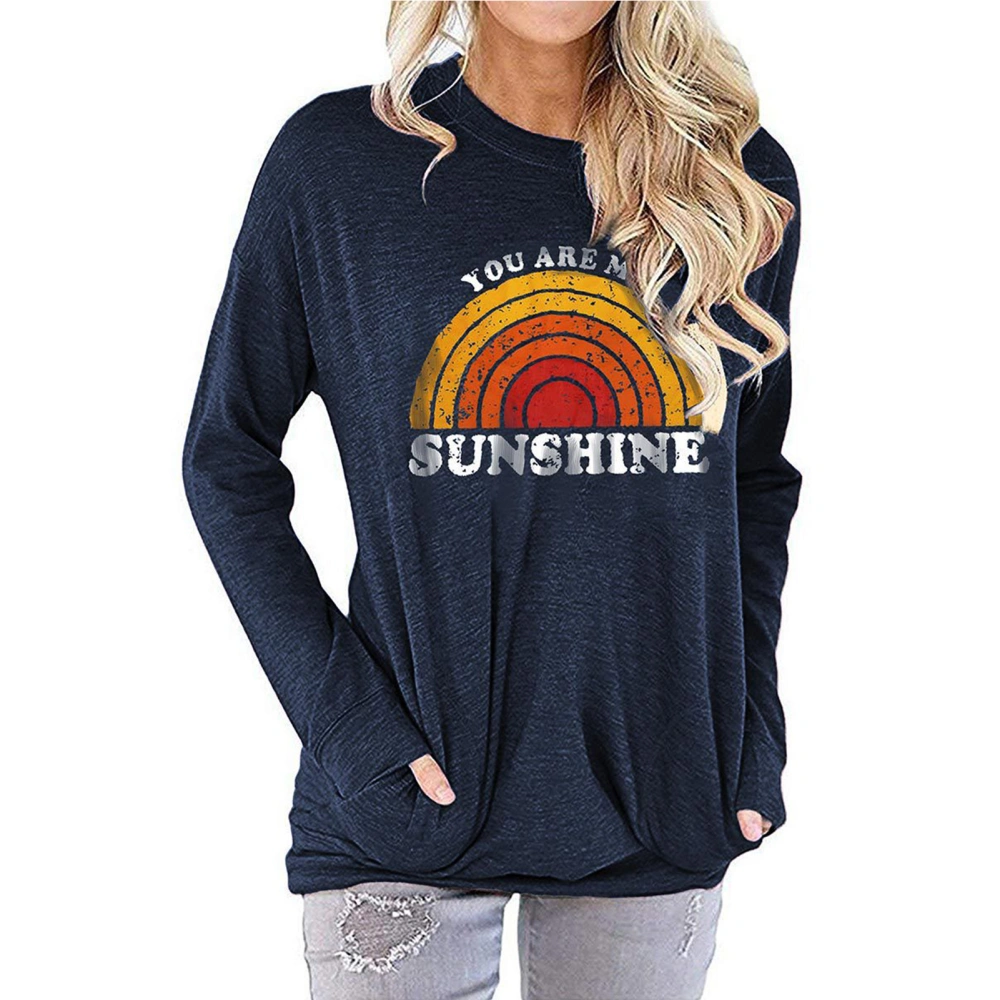 Sweatshirt Crewneck Loose Long Sleeve Casual Printed Fall Tunic Printed for Daily Life Women Dark Blue L