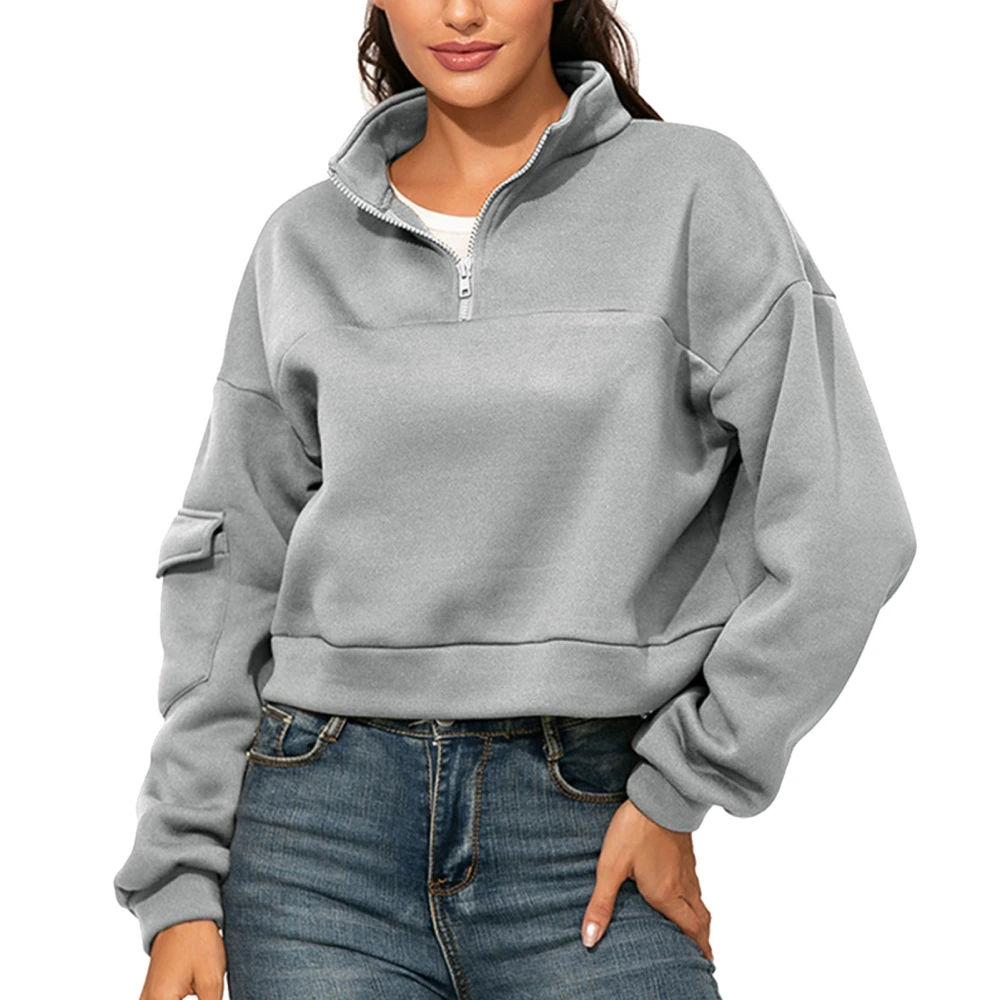 Half Zip Sweatshirt Women Pure Color Breathable Polyester Fiber Hoodless Sweatshirt Womens Casual Hoodies for Office Grey XL