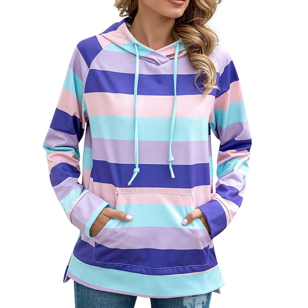 Women Hoodie Colorful Stripes Printed Patterns Long Sleeve Hooded Drawstring Fleece Sweatshirt for Daily Wear Purple Stripes XXL