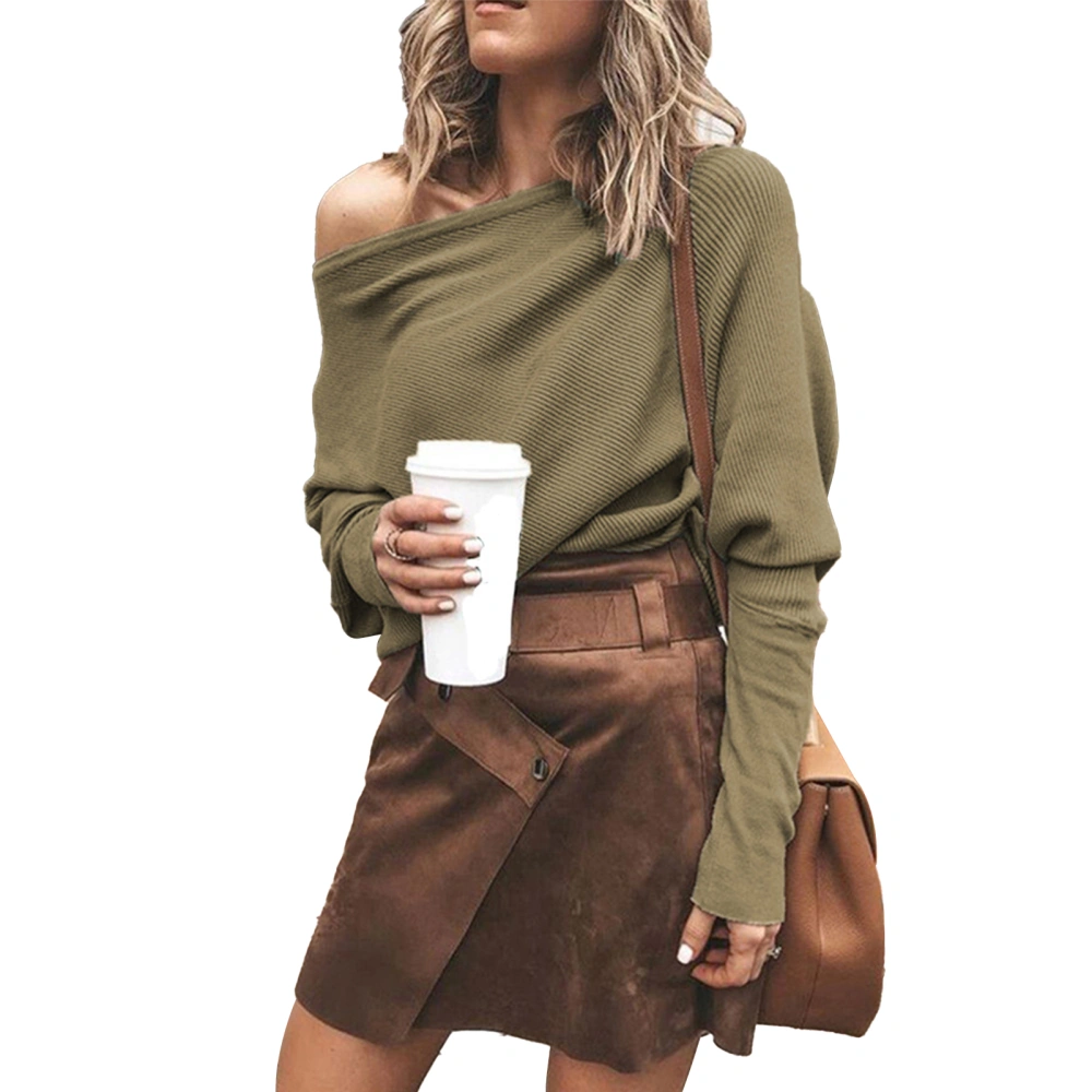 Sweatshirt Long Sleeve Off Shoulder Casual Loose Fashionable Pullover Tops for Women OD Green XL