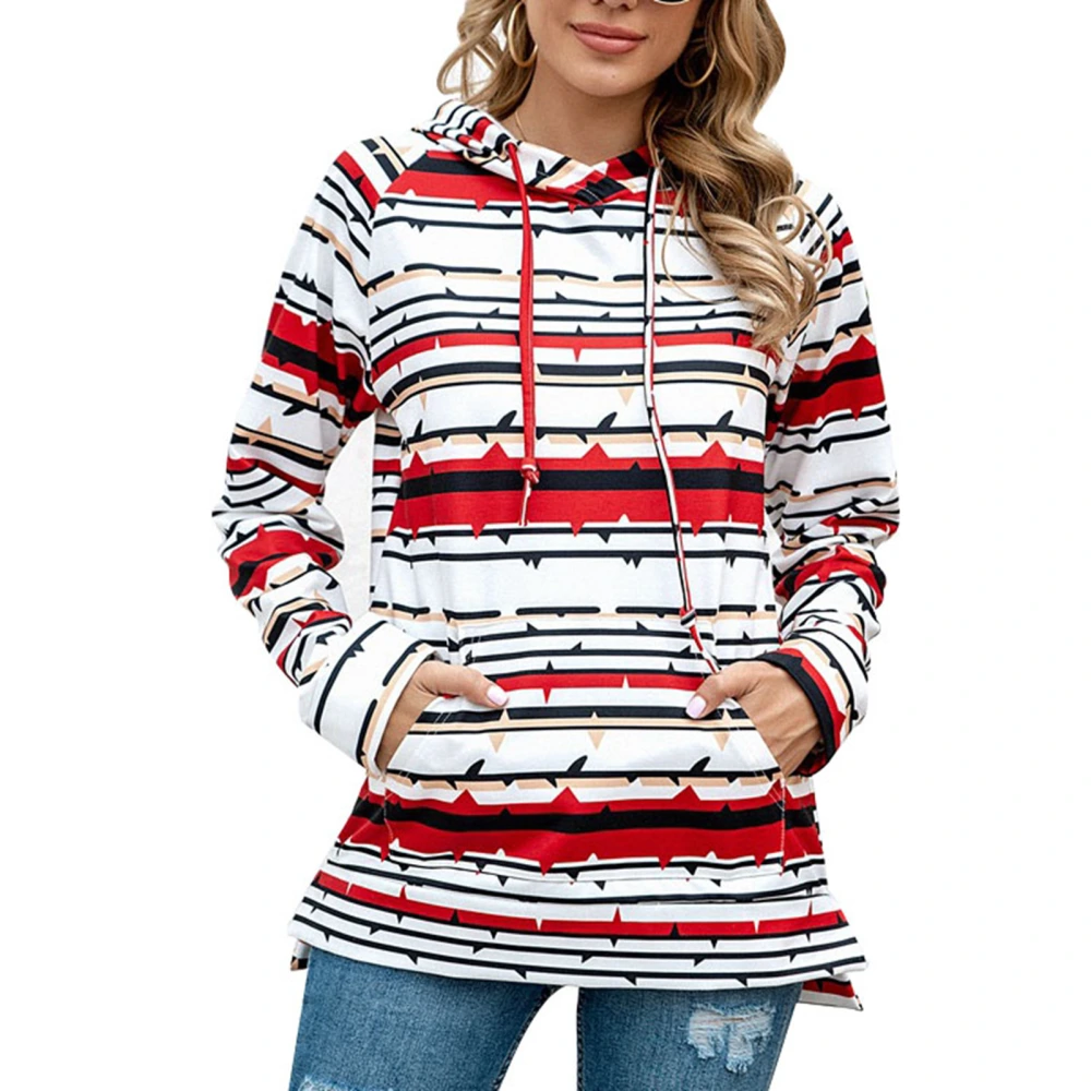 Women Hoodie Colorful Stripes Printed Patterns Long Sleeve Hooded Drawstring Fleece Sweatshirt for Daily Wear Red Fine Stripes XL