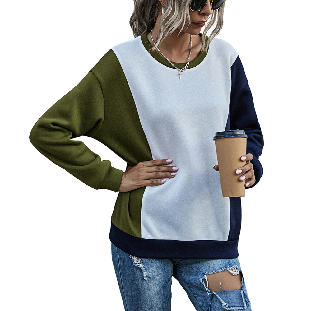 Women Sweatshirt 3 Color Splicing Loose Style Breathable Long Sleeves Autumn Winter Pullover Hoodie for Daily Green Navy Blue XL