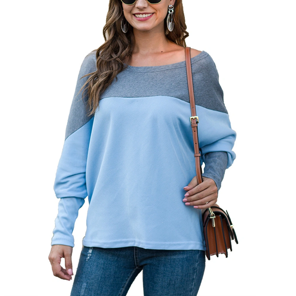 Sweatshirt Long Sleeve Off Shoulder Casual Loose Fashionable Pullover Tops for Women Grey Blue XXL