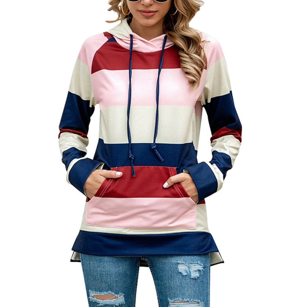 Women Hoodie Colorful Stripes Printed Patterns Long Sleeve Hooded Drawstring Fleece Sweatshirt for Daily Wear Red Stripes XXL