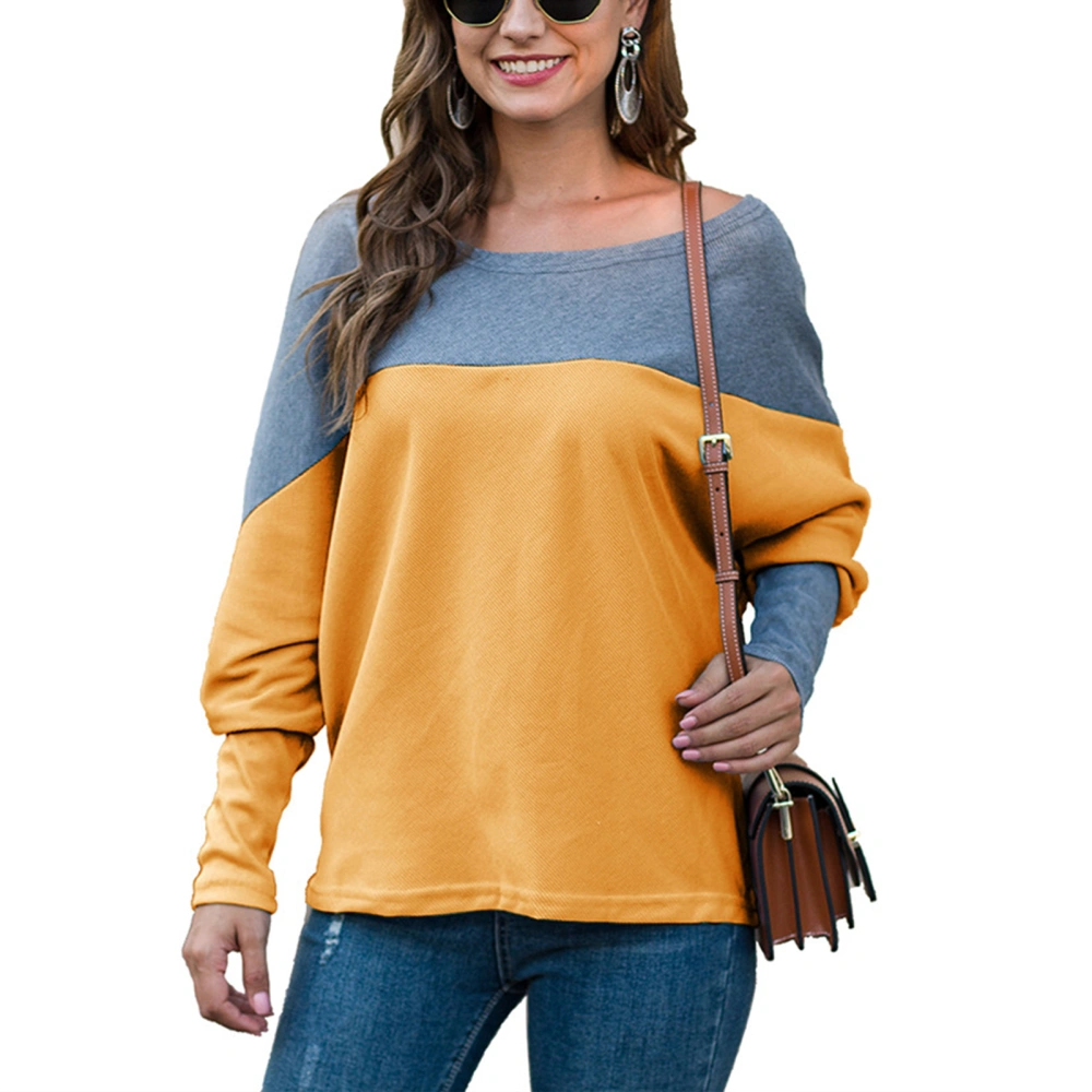 Sweatshirt Long Sleeve Off Shoulder Casual Loose Fashionable Pullover Tops for Women Grey Yellow M