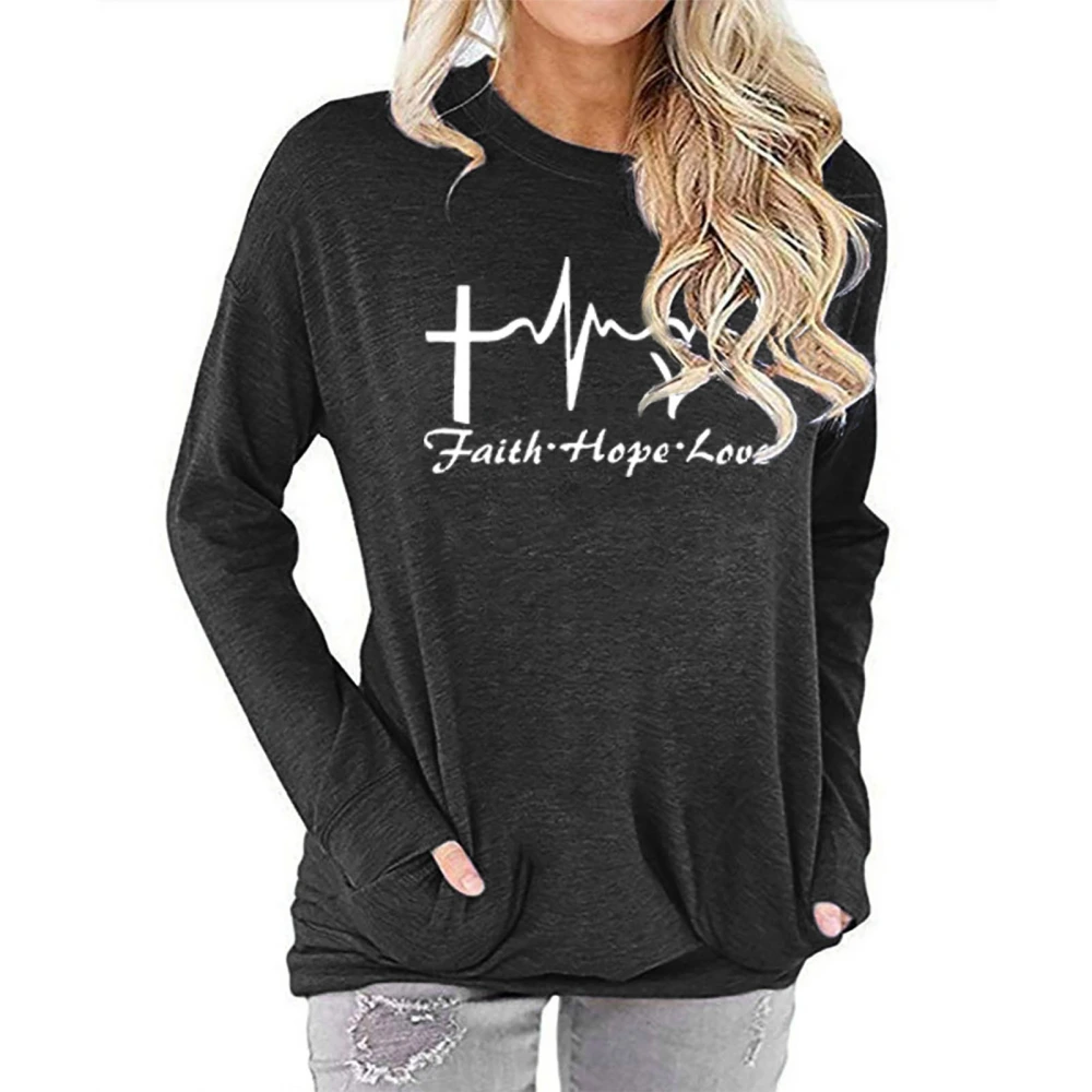 Women Sweatshirt with Pocket Round Neck Breathable Comfortable Long Sleeve Shirt for Daily Wear Dark Gray XXL