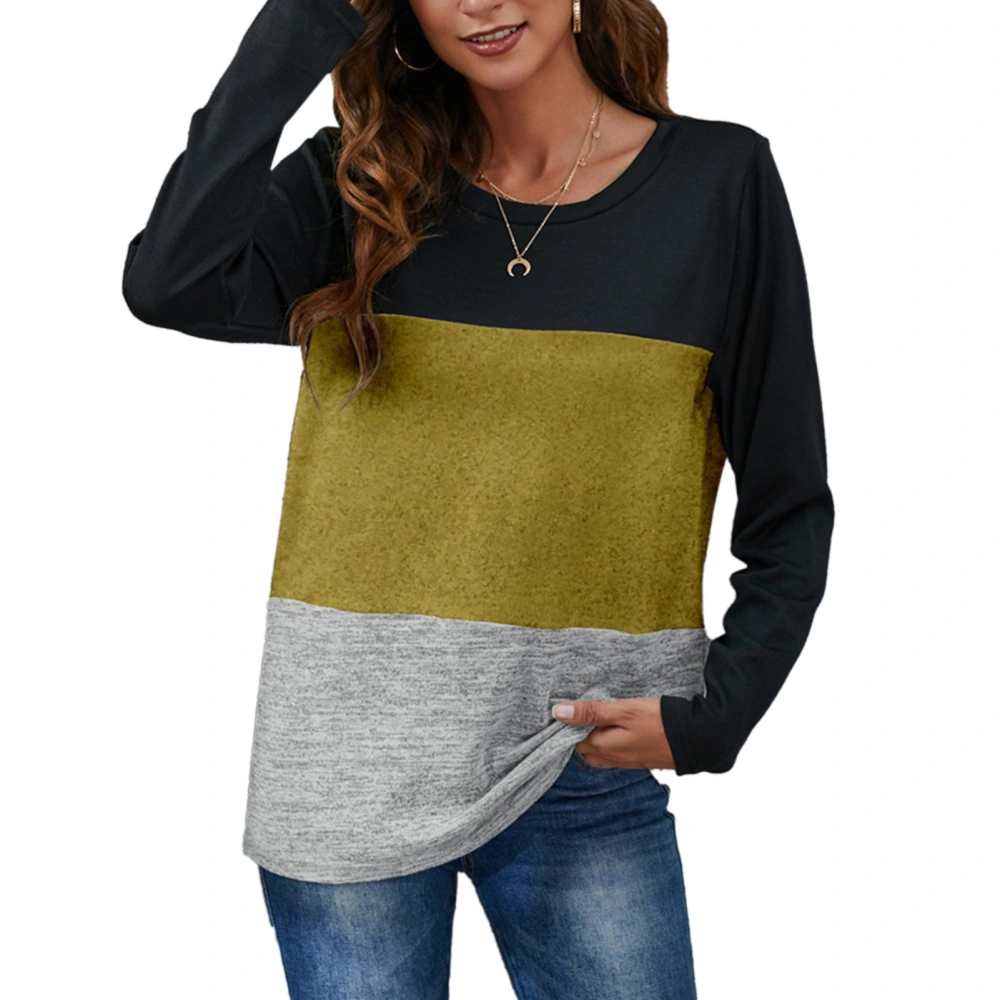 Womens Fall Top Ladies Autumn Stylish Colorblock Casual Loose Long Sleeve Top Crewneck Pullover T Shirt Yellow S