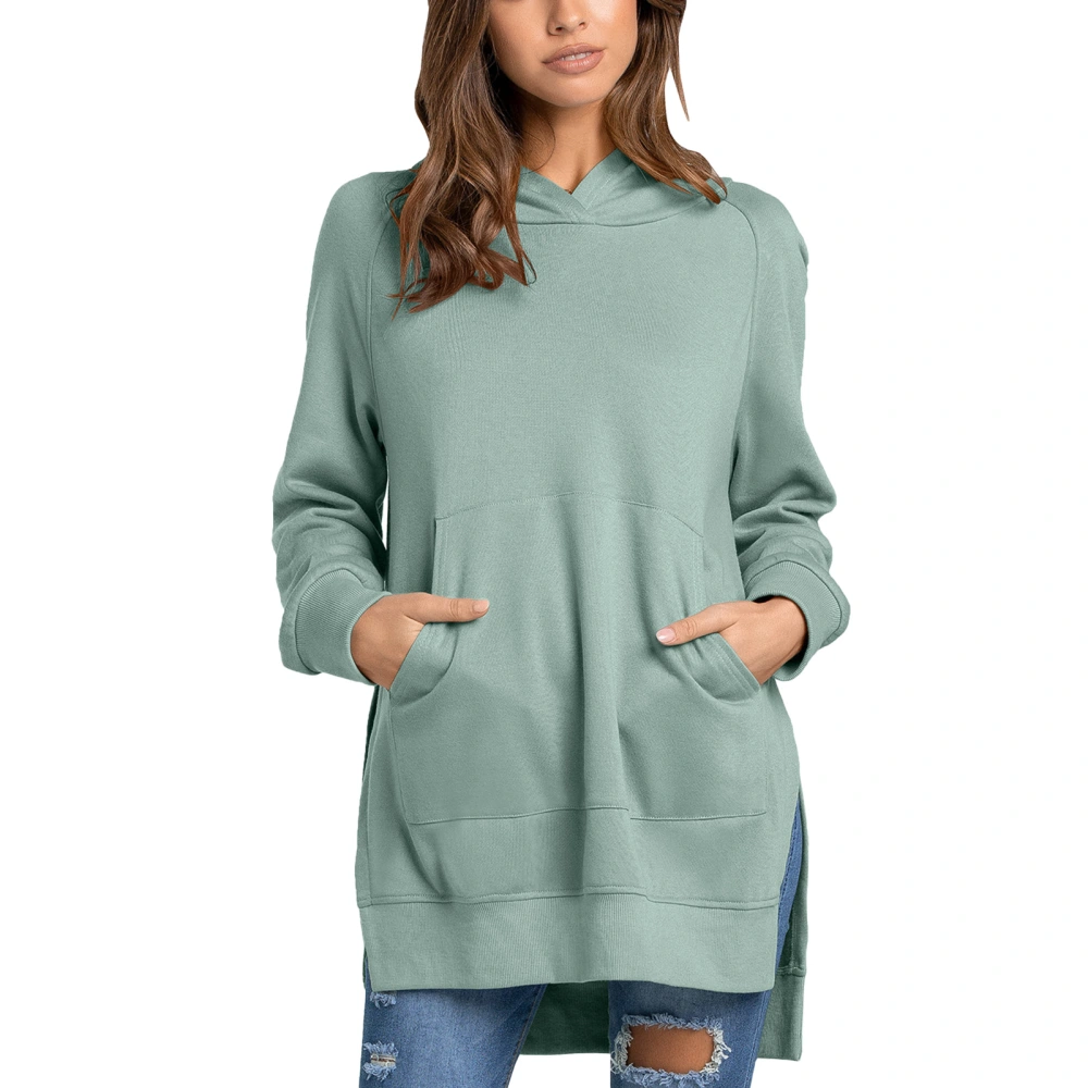 Hoodie Pure Color Long Sleeve Round Collar Pullover Fashionable Hooded Hoodie for Women Celadon M