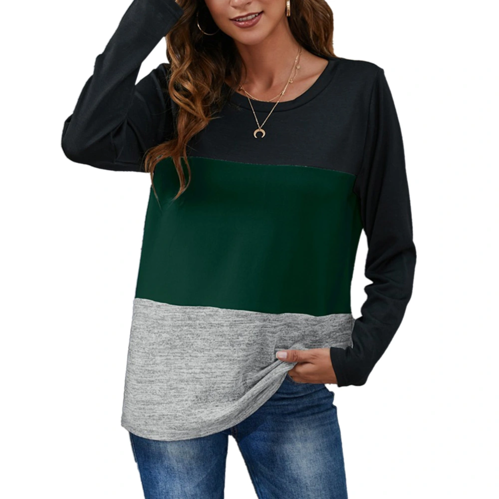 Womens Fall Top Ladies Autumn Stylish Colorblock Casual Loose Long Sleeve Top Crewneck Pullover T Shirt Green XXL