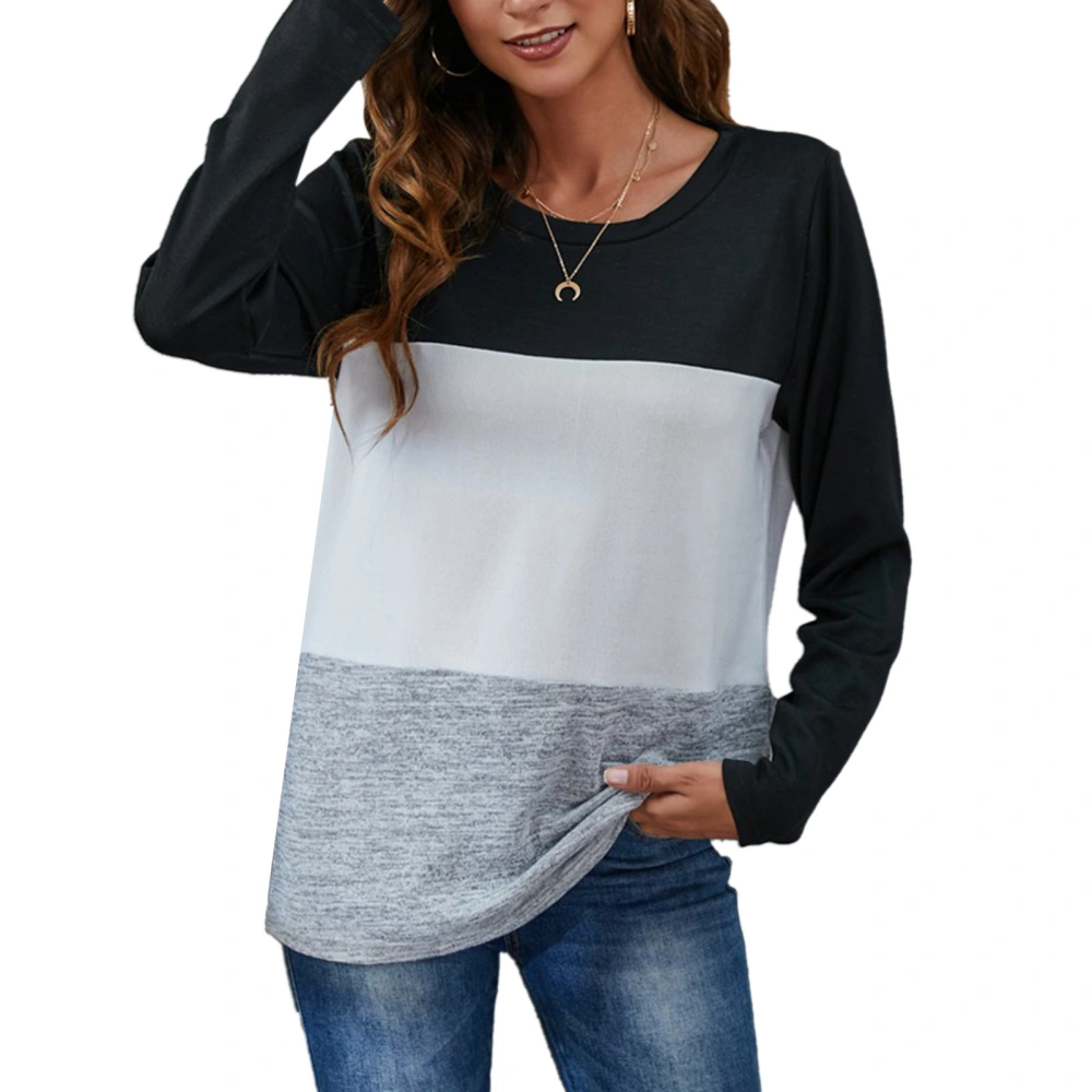 Womens Fall Top Ladies Autumn Stylish Colorblock Casual Loose Long Sleeve Top Crewneck Pullover T Shirt White M