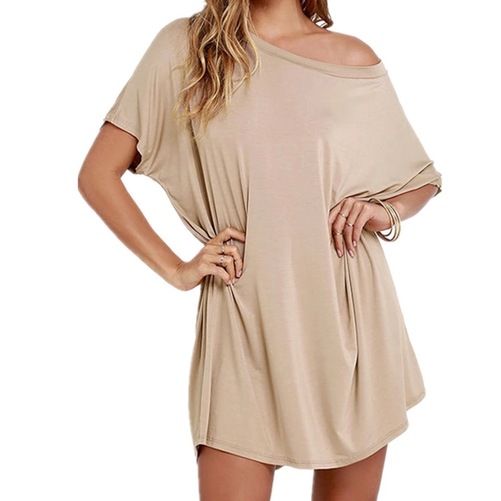 T Shirt Dress Scoop Neck Short Sleeve Soft Modal Loose Casual Vivid Color Plus Size Shirt Dress for Party Travel Apricot XL